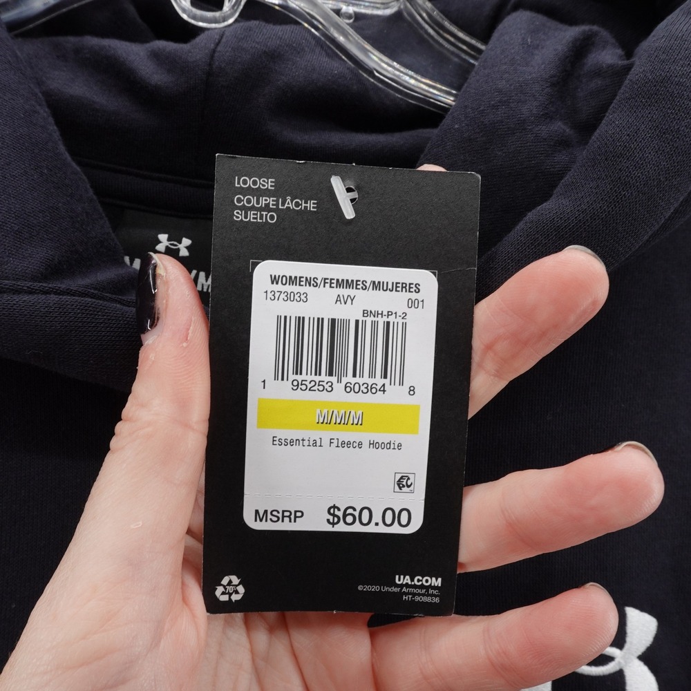 Under Armour Womens Medium Essential Fleece Hoodie Black Loose Fit Pullover NEW - Picture 6 of 14